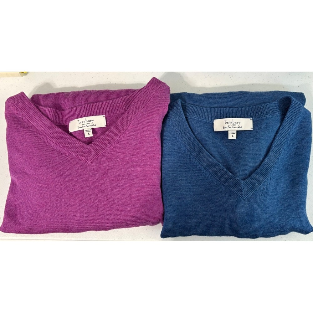 Turnbury Mens Extra Fine Merino Wool V-Neck Sweater Bundle Large 2pk